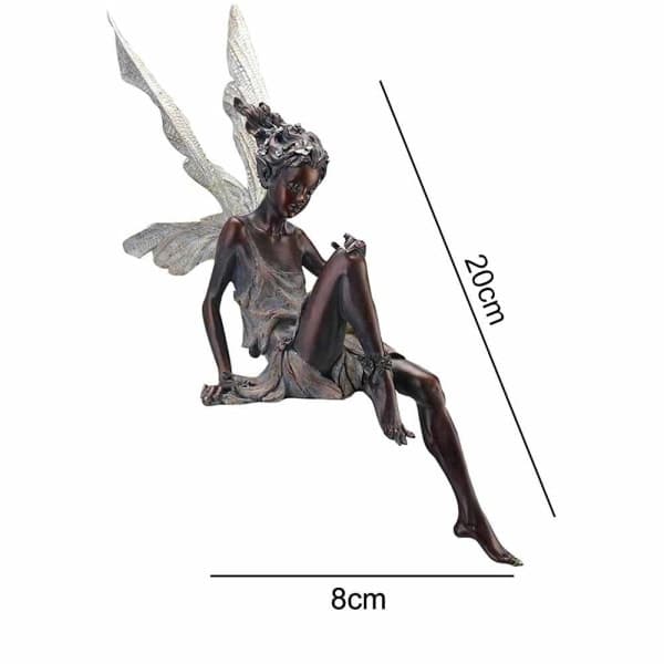 Siddende fe-statue Siddende fe-statue til haveharpiks 20CM