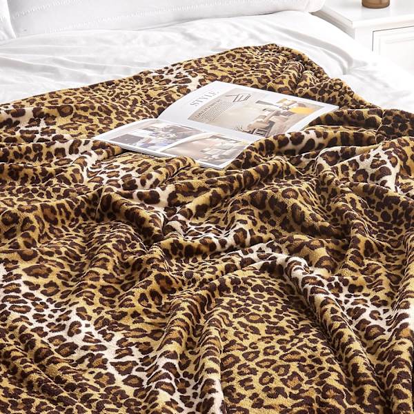 Tæppe med leopardprint til seng, sofa, rejse og camping, super blødt og behageligt fluffy tæppe (50\" x 60\")