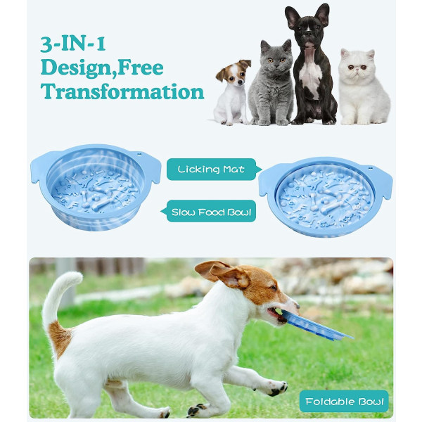 Hundeslikkematter med karabinkrok - Hvit blå, 2-pakning