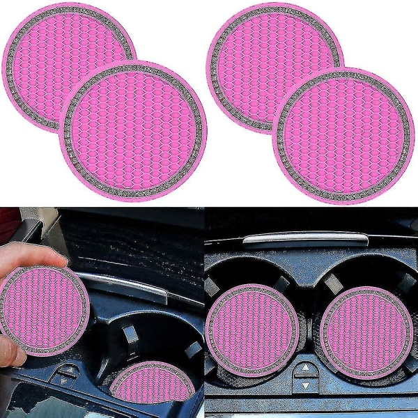 4 kpl Bling Bling Automaattiset lasinaluset juomille PVC-kristallikuppi P-matto vuotamattomat autotarvikkeet naisille (vaaleanpunainen)
