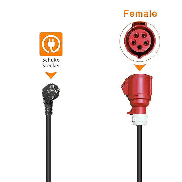 EV-oplader hun-stik 5-bens sokkeladapter til 16A 3-faset 11KW bærbar oplader EU-stik