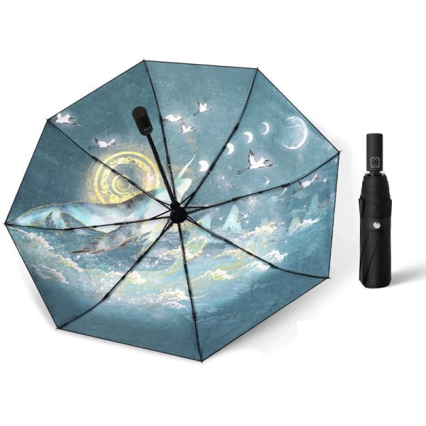 Guochao aurinkovarjo anti-ultravioletti naisten taittuva automaattinen vinyyli aurinkovarjo