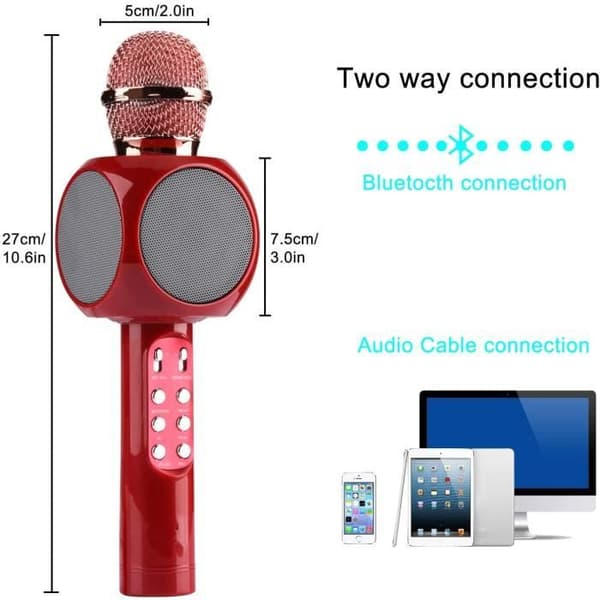 Langaton Bluetooth-karaokemikrofoni lapsille, punainen - tallennus - TF-kortti - LED-valot