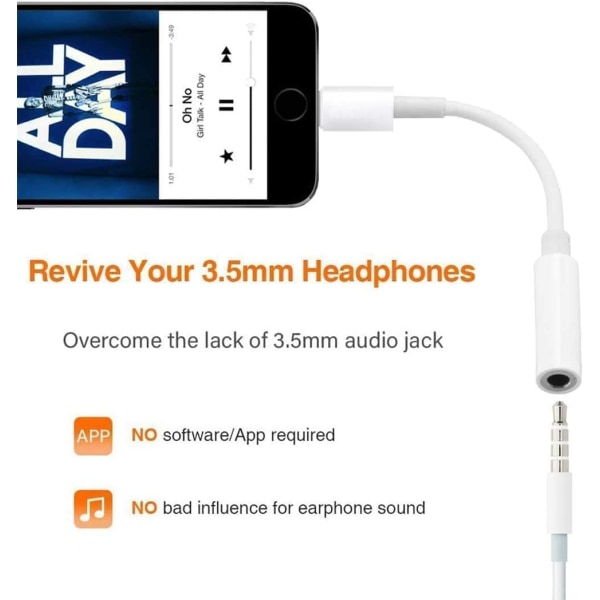iPhone hörlursadapter till 3,5 mm jack Aux Audio hörlurskonverterare kompatibel
