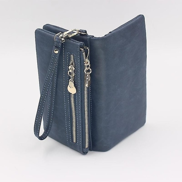 Dobbelt lynlås dame lang pung pu mat clutch taske