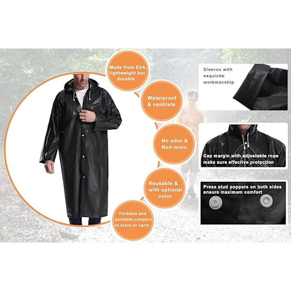 Bärbar transparent regnrock poncho med huva för vuxna