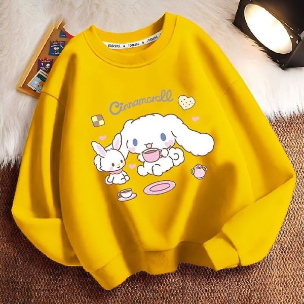 Nye dejlige Sanrioed børnehættetrøjer Kawaii Anime tegneserie Cinnamoroll Drenge Piger Bomuld Sweatshirt Efterår Børn Pullover Gaver yellow xiong 130(115-125cm)