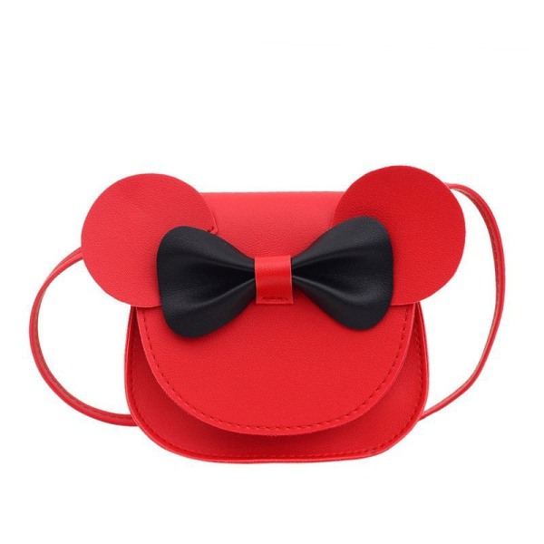 Little Mouse Ears Sløyfe Crossbody lommebok, PU-skulderveske for barn, jenter, småbarn (rød)