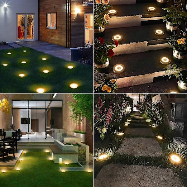 12 stk. solcellelamper til udendørs have, 8 LED jordlamper 3000k varmt hvidt vandtæt Ip65 solcellelamper indbyggede solcellelamper til sti patio plæne