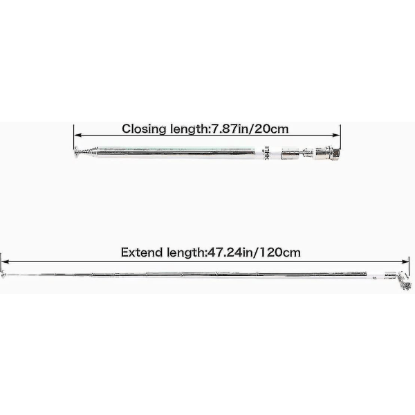 Universal 75 Ohm Am Fm radioantenn, 120 cm 47,2 tum lång, 10 sektions teleskopisk ersättningsantenn i rostfritt stål, för sändningar och tv X