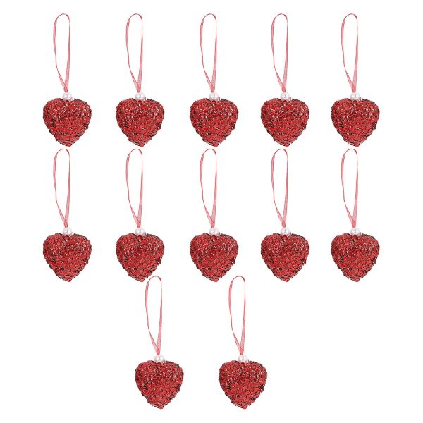 12 st Röda dekorationer Hängande bollar Ornament Alla hjärtans dag Hjärtprydnader Glittrande hjärta Ornament Hjärta Skum Ornament