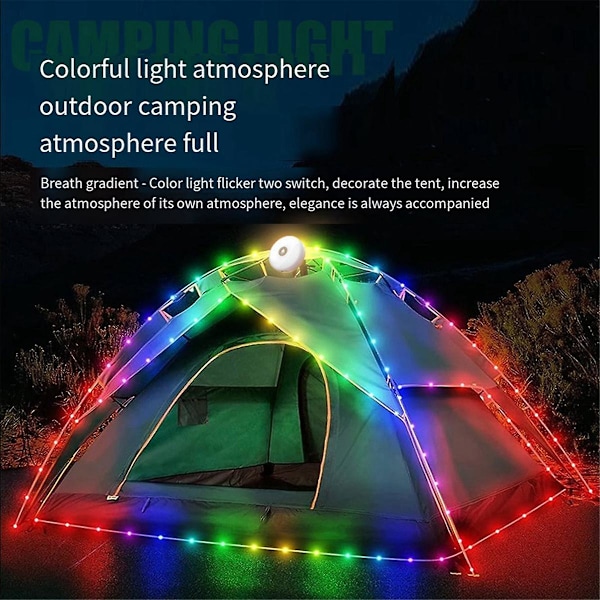 Camping String Lights, LED Light String, 2 i 1 Design 2000mAh Oppladbar 10m Utendørs Vanntett Teltlykt