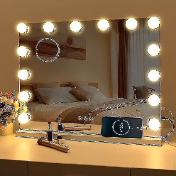Hollywood Mirror Usb Makeup med lys tent 10 pærer 3 lysmoduser Bordplate Veggmontert kosmetikkspeil lys