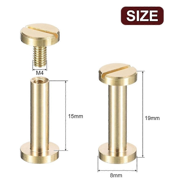 30 stk Messing Chicago Skruer, 15x8mm Fladt Hoved Skrue Tilbage Bindingspost Nål Stud Nitter Fastgørelse til