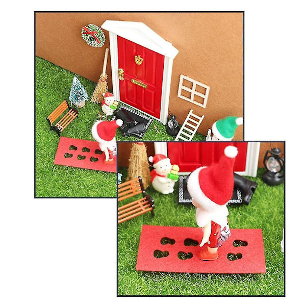 Elf Dør Julepynt Lysstreng Hat Krans Mini Træ Gaveæsker Fe Toyhouse Miniature Scene