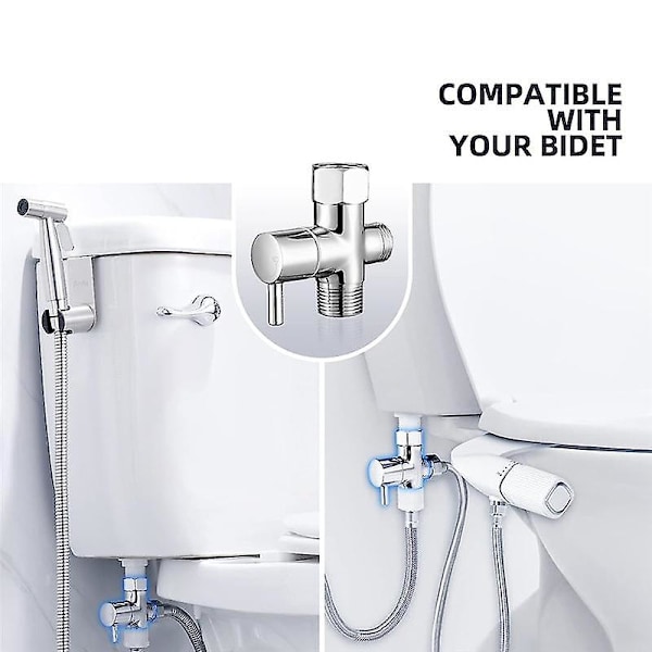 Bidet T-adapter, mässing T-adapter med avstängningsventil 3-vägs T-koppling 7/8 tum x 7/8 tum x G1/2 för T