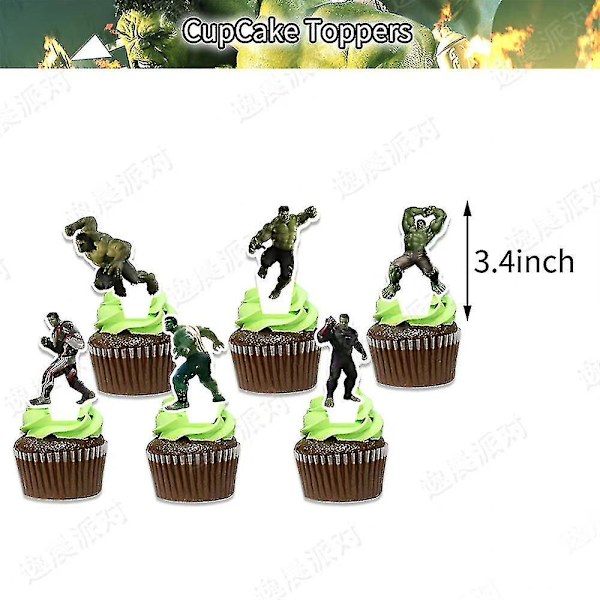 46 kpl Hulk-juhlatarvikkeita, Supersankari Hulk -teemainen syntymäpäiväjuhlatarvikkeet, Hulk-teemainen Onnea syntymäpäiväksi -lippu, ilmapallot, kakun koristeet ja kupikakkujen koristeet