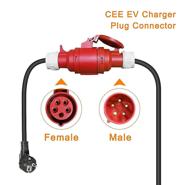 EV-oplader hun-stik 5-bens sokkeladapter til 16A 3-faset 11KW bærbar oplader EU-stik
