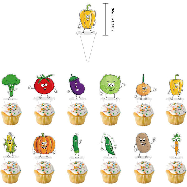 Grønnsaksbursdagsfestutstyr Søte grønnsaksfestdekorasjoner Inkluderer Happy Birthday Banner Folieballonger Kakepynt Cupcake Toppers Tegneserie Bir