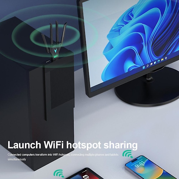 1300Mbps USB 3.0 WiFi Adapter Dual Band 2.4Ghz/5Ghz Trådløs WiFi Dongle Antenne USB Ethernet Nettverkskort Mottaker For Laptop PC Driverfri