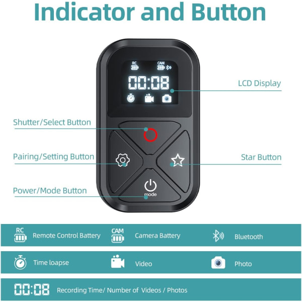Fjernkontroll for kamera - Tecun GoPro11 fjernkontroll vanntett trådløs fjernkontroll