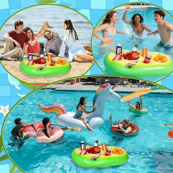 2-i-1 oppustelig flydende kopholder til drinks og snacks ved poolen, 8 huller, til pool, strandfest, flydende underlag til sommerfester