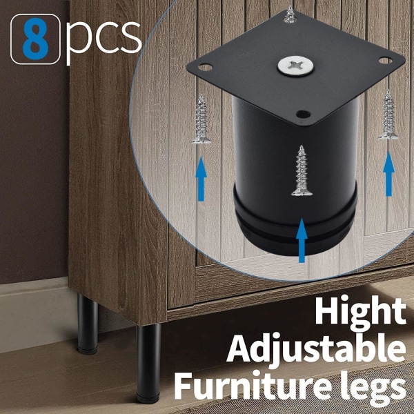 8kpl säädettävät huonekalujen jalat, 50x80mm säädettävät sohvan jalat, 0-15mm säädettävä korkeus,