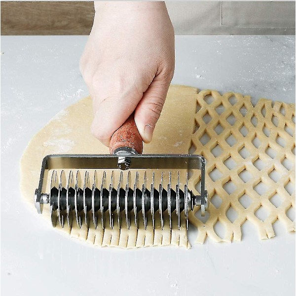Ampseven Pastry Lattice Roller Cutter - Rustfrit Stål Dejgitter Til Tærte Pizza Brød Beef Wellington Pastry Crust Roller Cutter