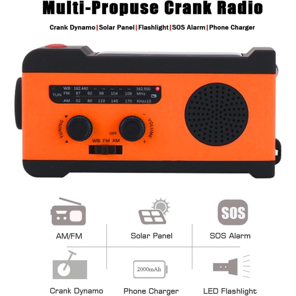 Håndsvinget nødradio | Bærbar Am/fm/noaa solcelledrevet nødradio - Am/fm/noaa solcelledrevet radioer med LED-lommelygte, Sos-alarm, Usb-oplader, Emergenc