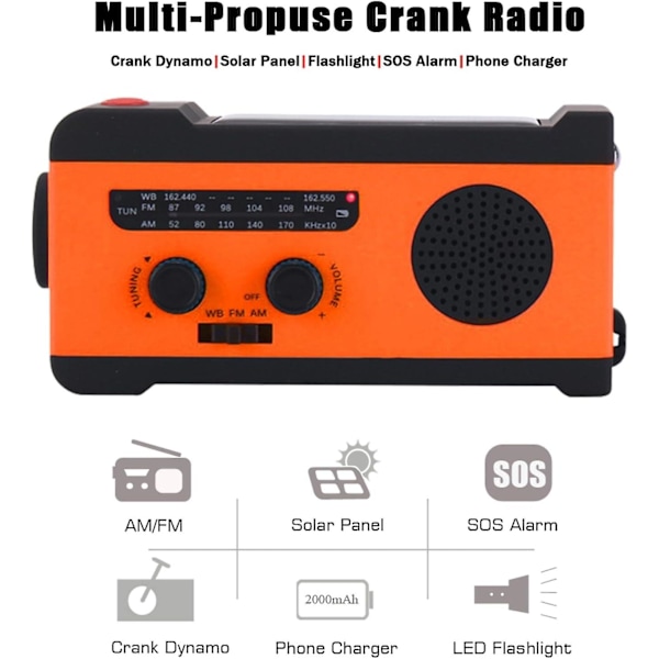Handvev nödradio | Bärbar Am/fm/noaa solnödradio - Am/fm/noaa solradio med LED-ficklampa, Sos-larm, Usb-laddare, Emergenc