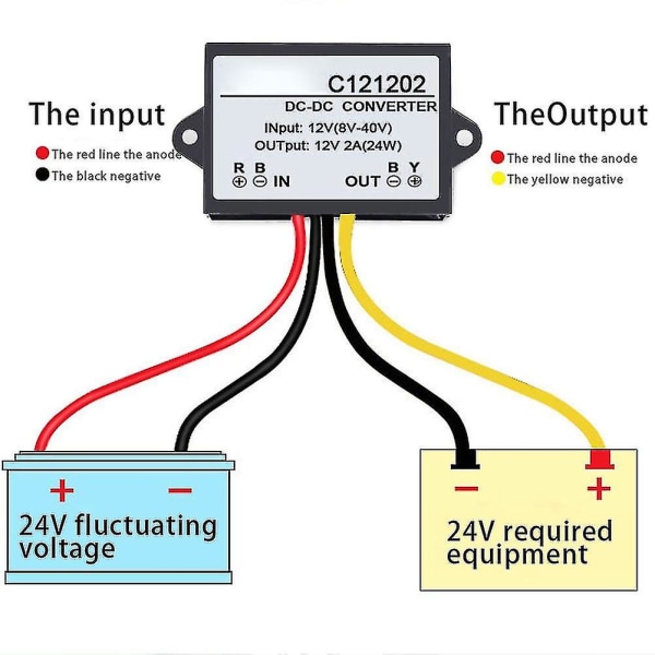C121202 DC 12V till DC 12V 2A Vattentät Spänningsregulator Stabilisator Adapter Jikaix
