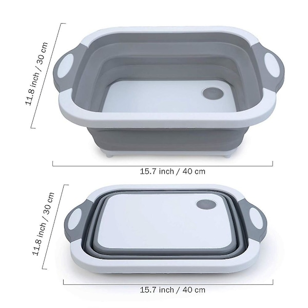 Hopfällbar skärbräda med sil, diskho för grönsaker, fruktkorg, hopfällbar förvaring