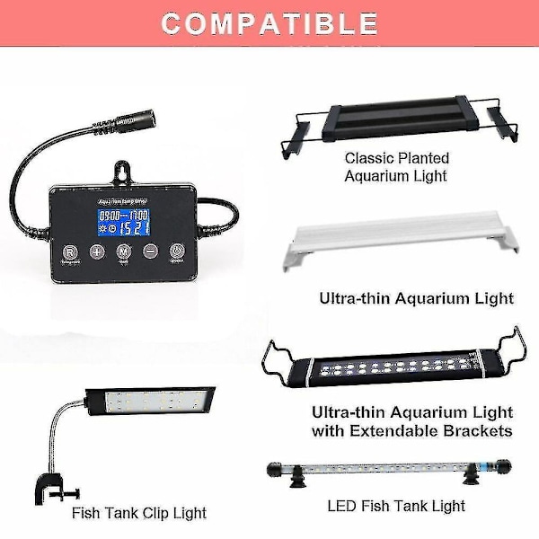 Akvariebelysningskontroller 4 moduser soloppgang solnedgang akvariedimmer LED-lys for fisketanklampe timer Hs