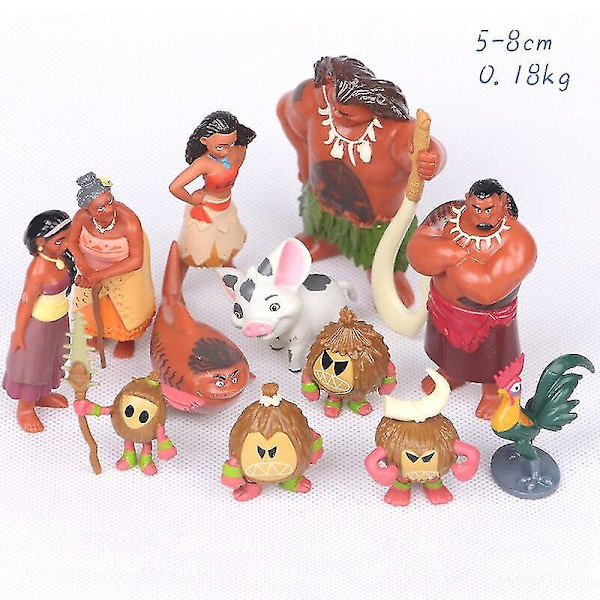 12 kpl/setti Moana-prinsessa Legenda Vaiana Maui Chief Tui Tala Heihei Pua Action-hahmo Dekor Lelut Lapsille Syntymäpäivälahja