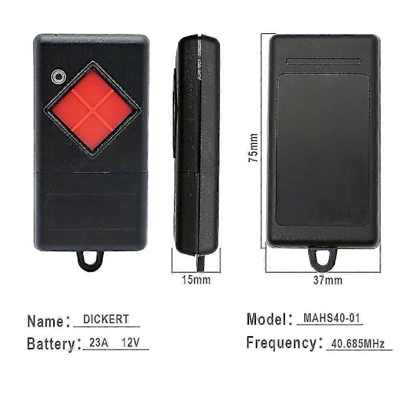 UUSI Dickert MAHS40 MAHS40-01 MAHS40-04 Garagin Kaukosäädin Punainen Nappi 40685MHz Portin Avaimenperä Lähetin