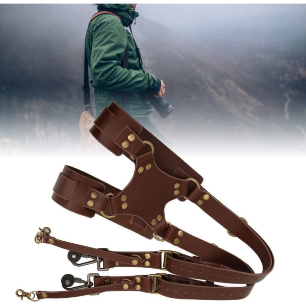 Camera strap accessory for two cameras Leather shoulder strap