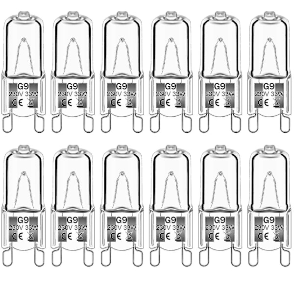 12-pack G9 Halogenlampor 33w 230v 2800k Varmvitt 380lm, klara kapselformade halogenlampor Dimbara, ingen strobning, inget flimmer