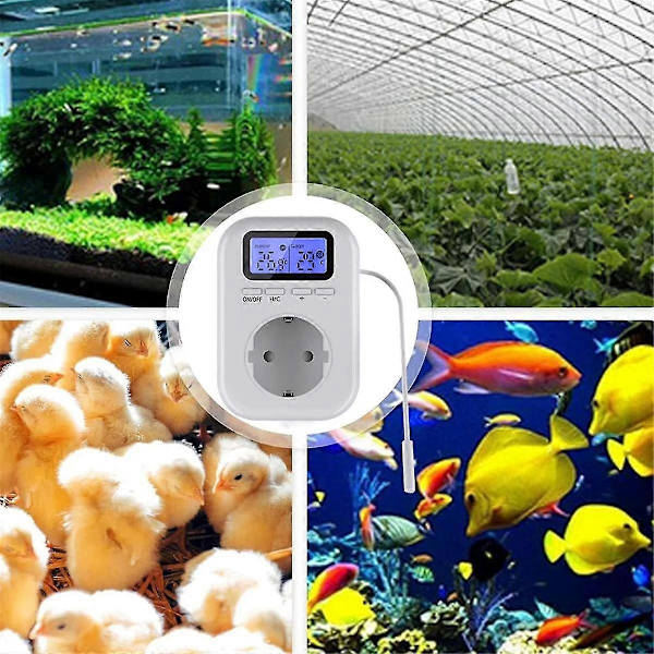 220V Temperaturregulator Stikkontakt med Sensor, Digital Termostat Stikkontakt, Stikkontakt Termostatkontakt til Drivhuse EU Stikkontakt