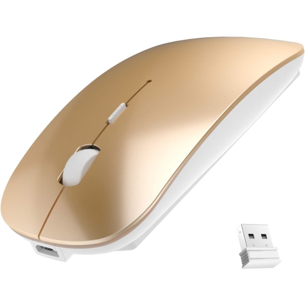 Slank trådløs mus, 2.4G Silent Laptop-mus med Nano-modtager, Ergonomisk trådløs mus (guld)