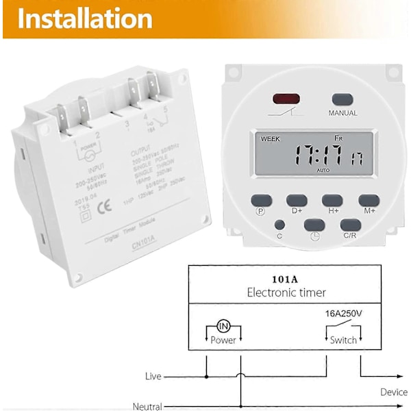 Cn101A DC 12V Digital LCD-timer Programmerbar LCD-display Digital LCD-strömförsörjning Veckotimer Relästyrning med Vattentätt Skydd Vit