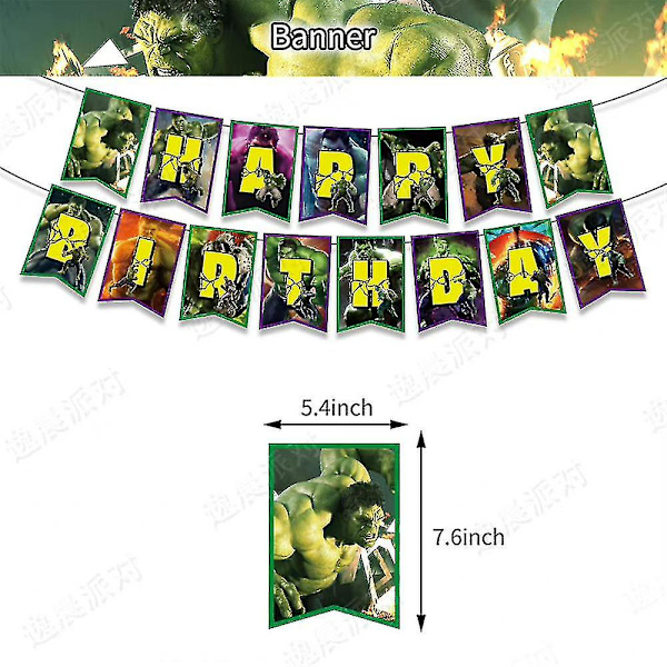 46 kpl Hulk-juhlatarvikkeita, Supersankari Hulk -teemainen syntymäpäiväjuhlatarvikkeet, Hulk-teemainen Onnea syntymäpäiväksi -lippu, ilmapallot, kakun koristeet ja kupikakkujen koristeet