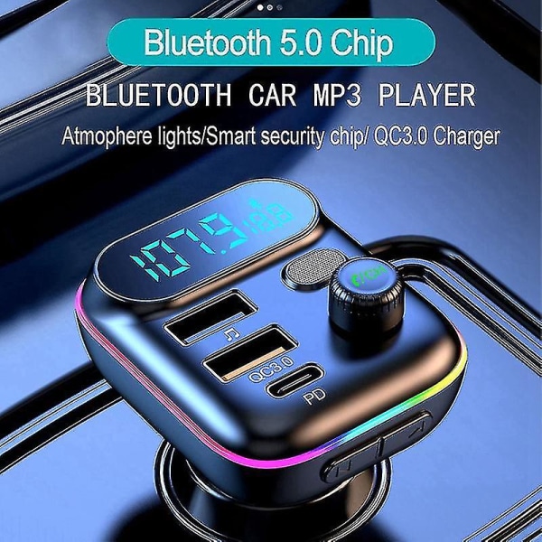Bil Bluetooth 5.0 Fm-sender Pd 20w Type-c Qc3.0 Dual Usb Mp3-spiller