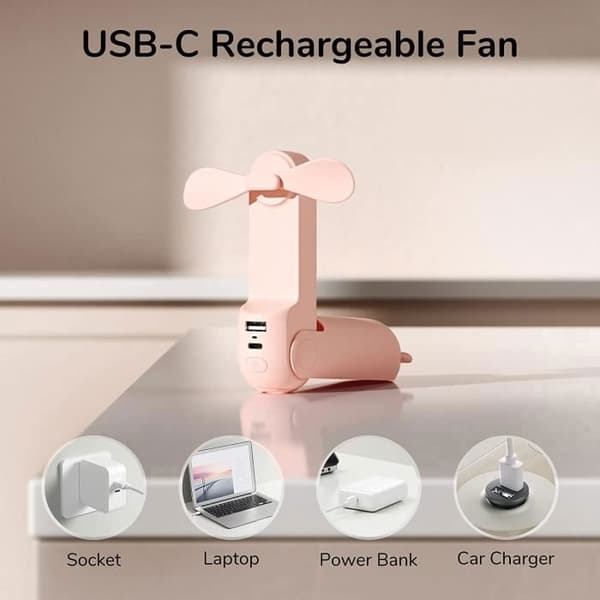 Bærbar ventilator - 3-i-1 - USB genopladelig - Hvid - Kompakt