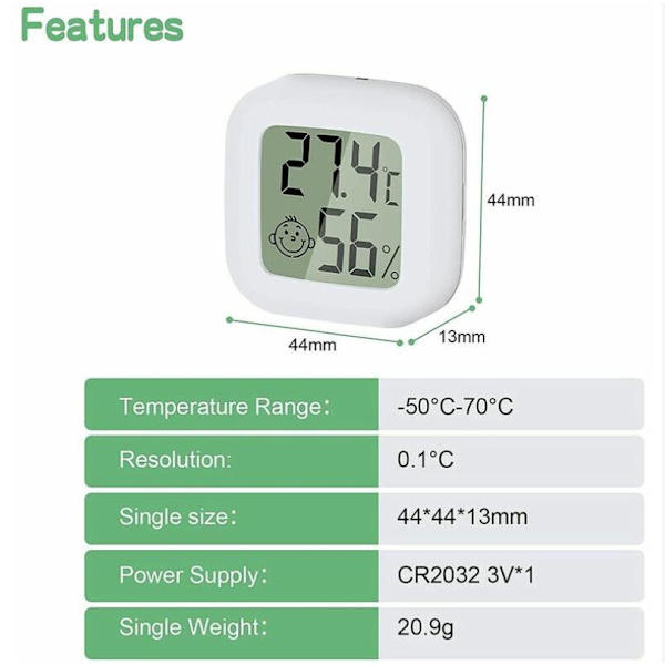 Mini LCD Digitalt Indendørs Hygrometer Termometer, Bærbar Høj Præcision Temperatur Fugtighed -50℃ 70℃ 10% 99% RH Guazhuni (Hvid) 3stk