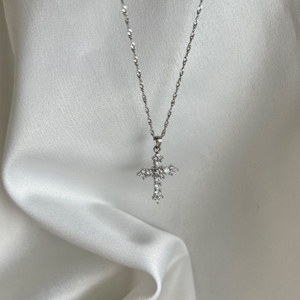 S925 sterling silver kors religiöst europeiskt och amerikanskt enkelt klassiskt herr- och damhalsband med 5A zirkon