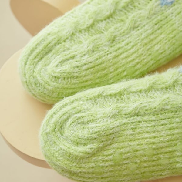 Søte sokker damers fluffy hjemmesokker varme sokker sklisikre tøfler tykke sokker vinterhyttesokker Grass green