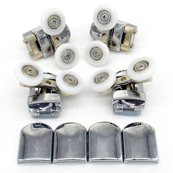 Set med 4 doble dusjdørruller løpere hjul remskiver 23mm hjuldiameter topp bunn baderom reservedeler