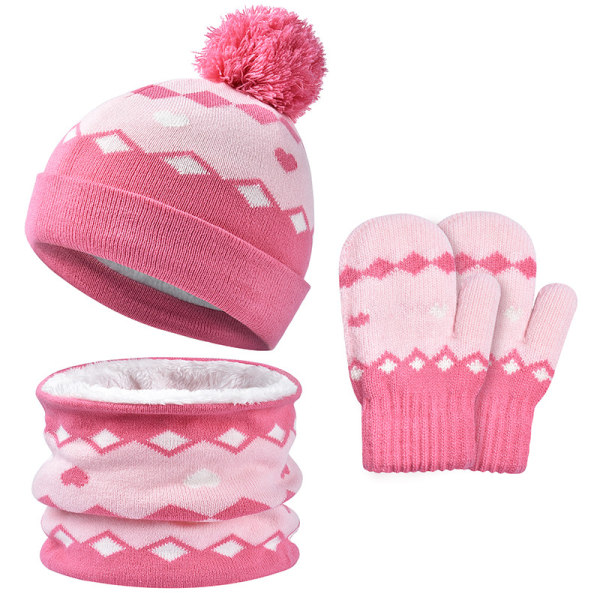 Børn Drenge Piger Beanie Hat tørklæde og handsker sæt til 1-6 år gammelt vintersæt Love style-pink
