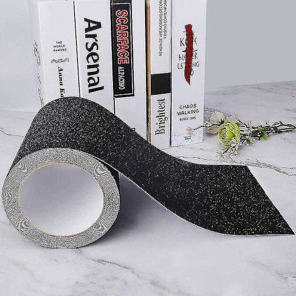 Halkskyddstejp, halkfri tejp, kompatibel med trappor, friktion, slipande, kompatibel säkerhet, stege, inomhus, utomhus, hög dragkraft, 15 cm x 5 m, svart-c