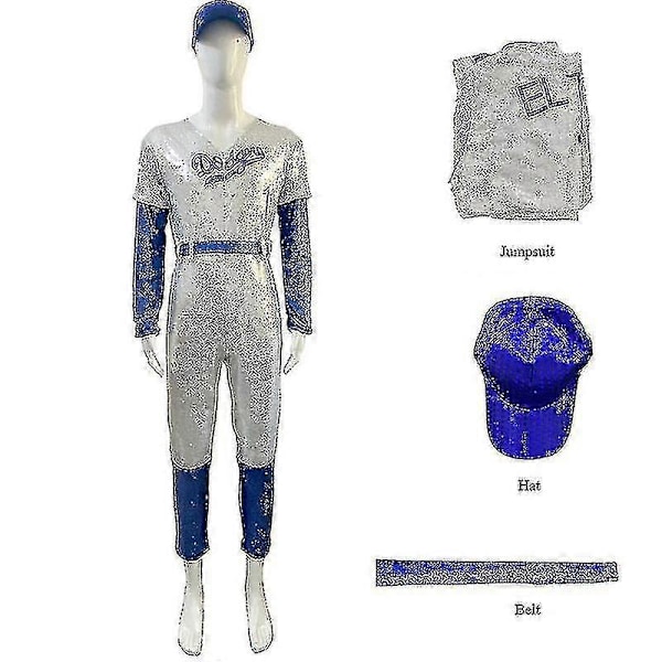 Voksen Cosplay Bodysuit Rocketman Elton John Kostume Baseball Uniform Jumpsuit Med Kasket Hat Bælte Halloween Karneval Fancy Party-c